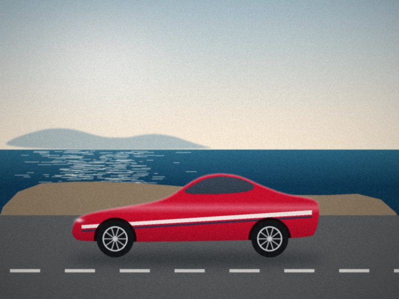 Coupé rouge sur une route de corniche au-dessus de la mer